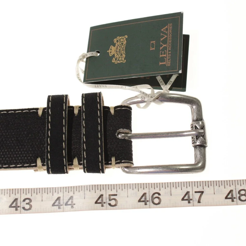 Leyva NWT Classic Belt Size 105 (US 40) in Black Canvas Leather Made in Spain